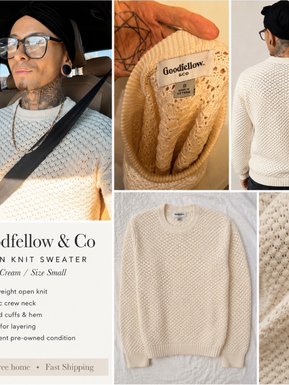 Goodfellow & Co Cream Open-Knit Crewneck Sweater